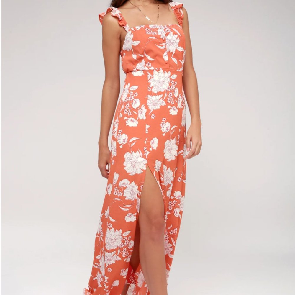 Lulu's Coral Floral Maxi Dress Size S